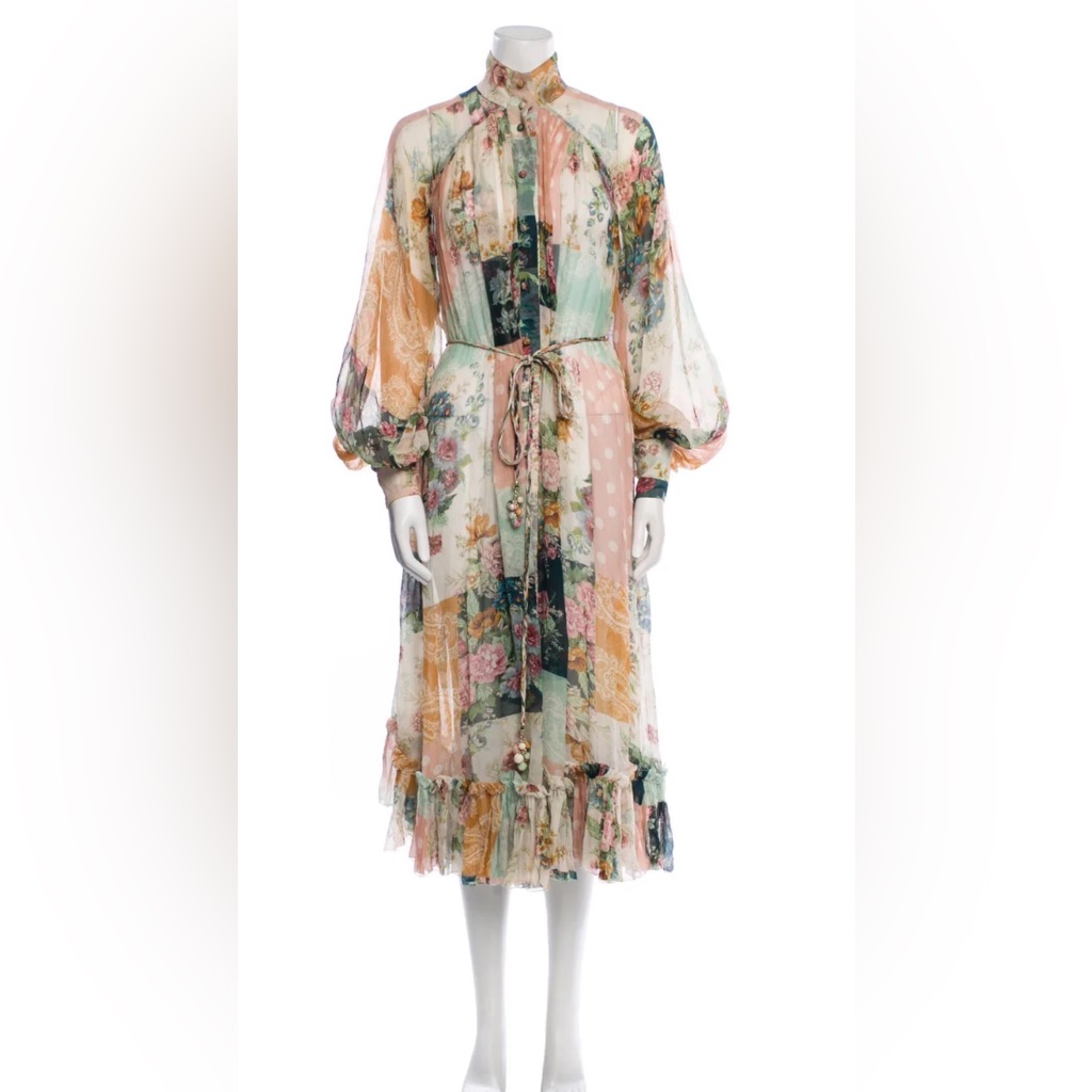 Zimmerman Sheer Floral Tiered Midi Dress In Pastel Multi Size 1 100% Silk